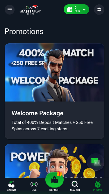 Promotions mobiles du casino Masterplay