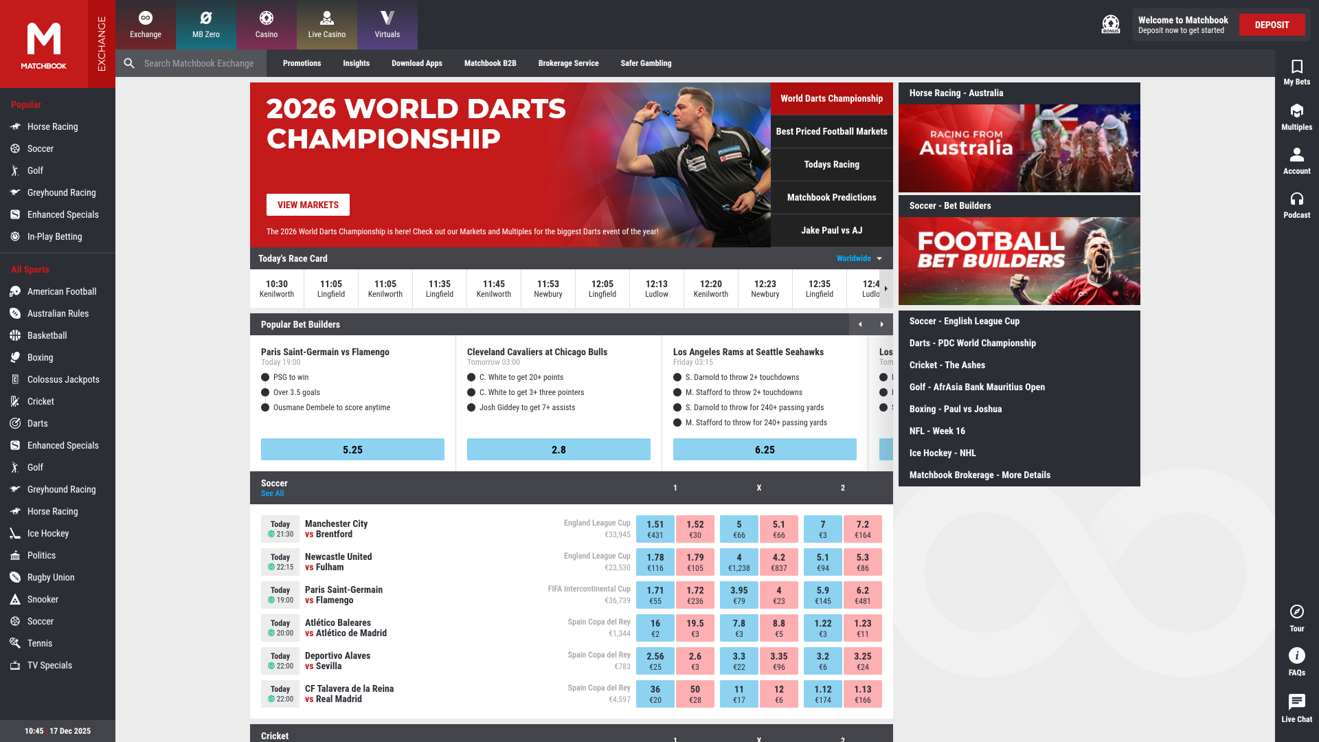 Matchbook Casino Sports sur ordinateur