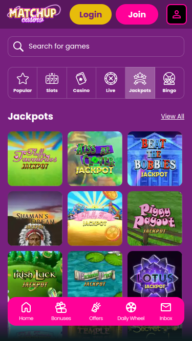 Jackpot móvil de Matchup Casino