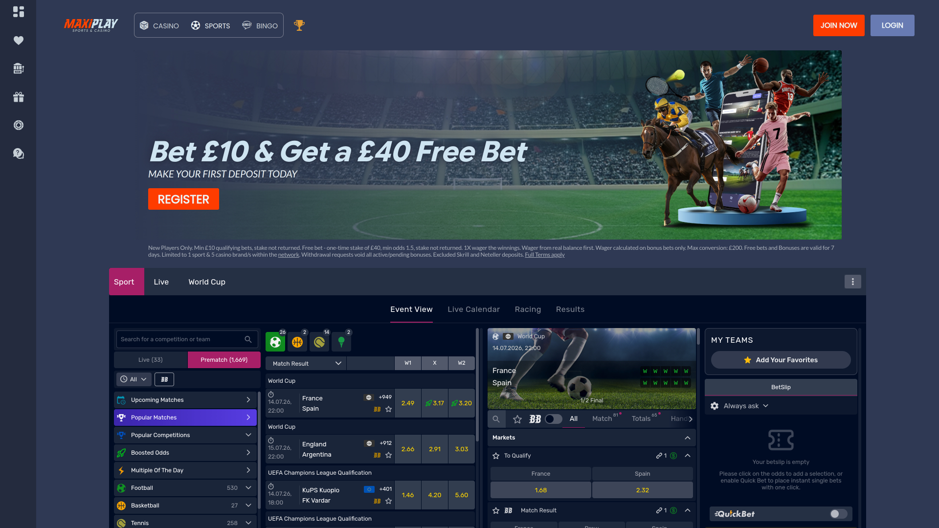 Maxiplay Casino Sports sur ordinateur