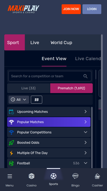 Maxiplay Casino Sports mobiles