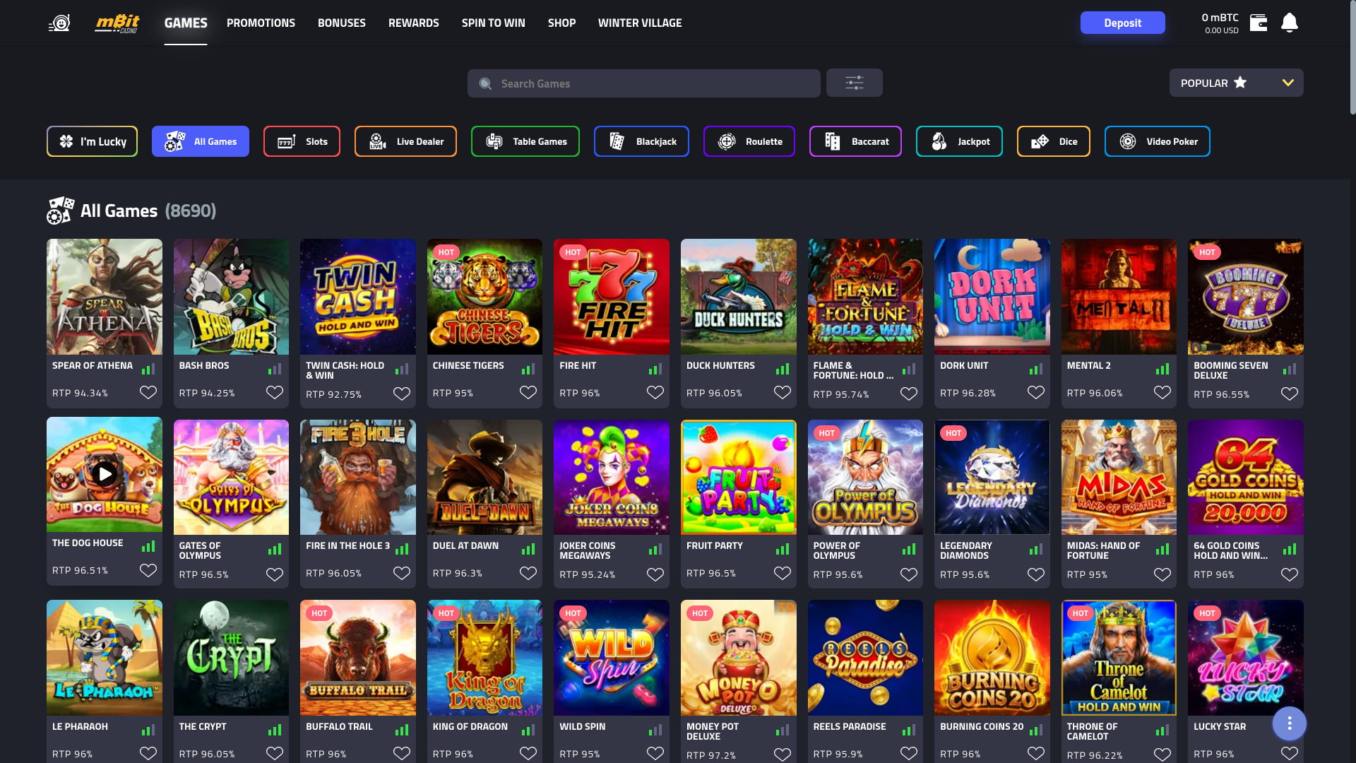 mBit Casino Desktop Games