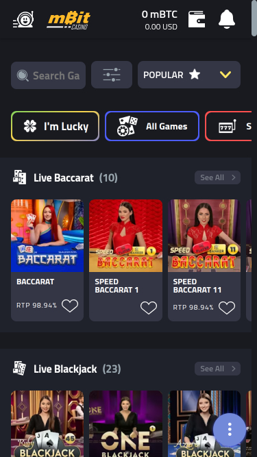 mBit Casino Mobile Live dealer