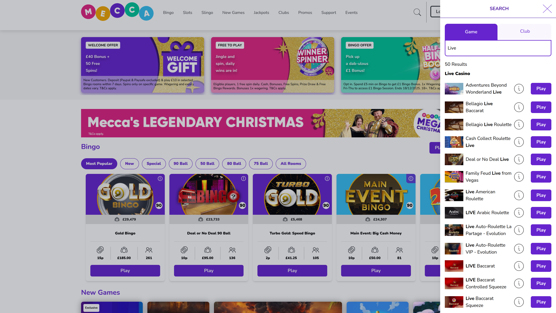 Mecca Bingo Casino Desktop live dealer