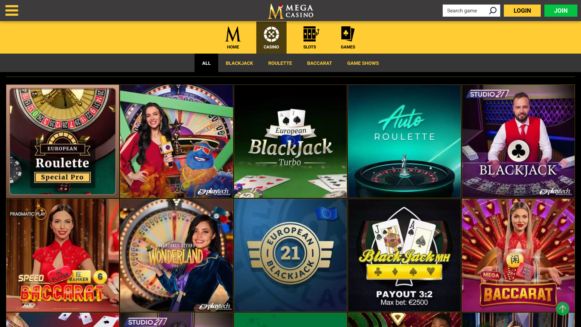 Mega Casino Desktop Live-Dealer