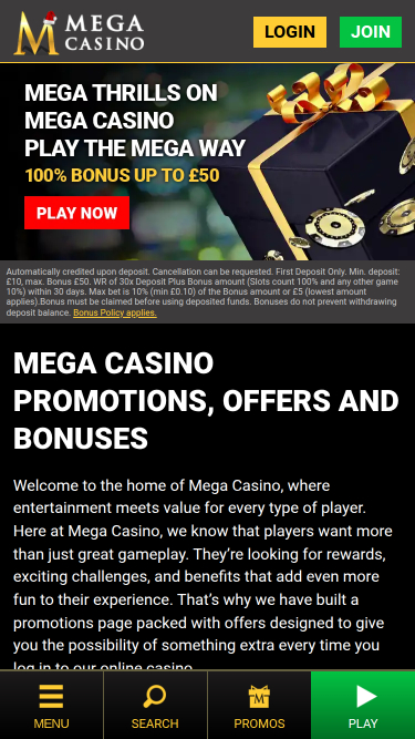 Mega Casino Mobile-Aktionen