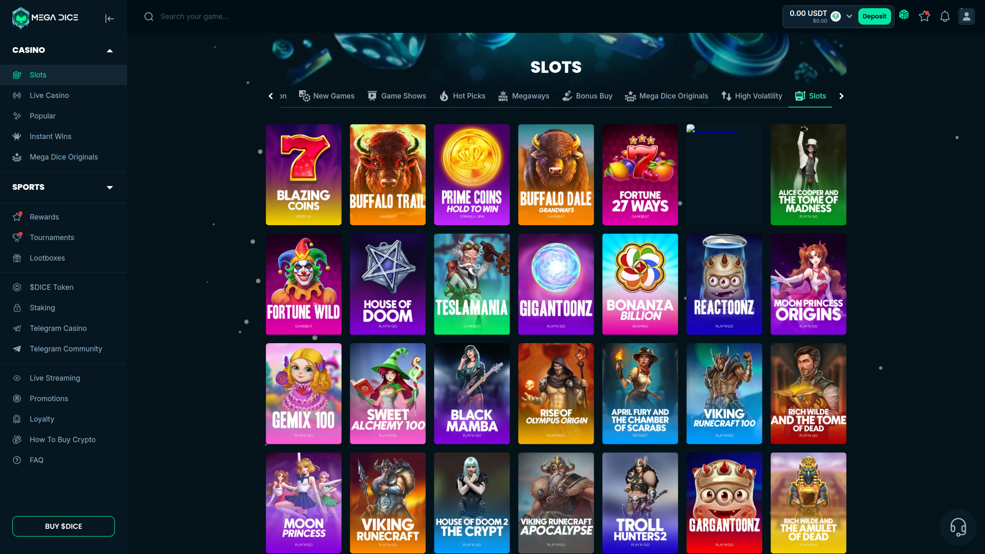 Jeux de casino Mega Dice sur ordinateur