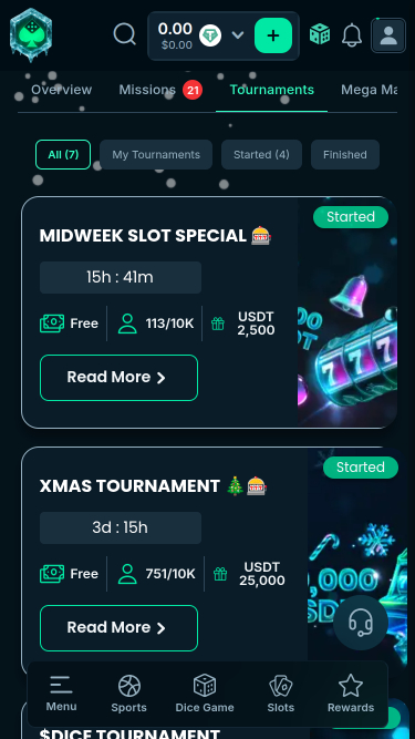 Tournois mobiles de Mega Dice Casino