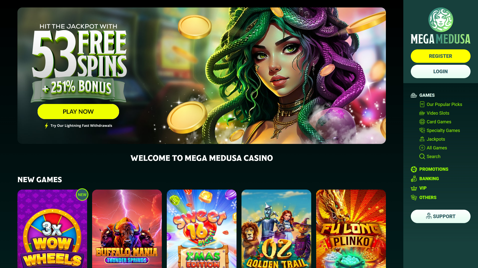 Mega Medusa Casino Desktop Homepage