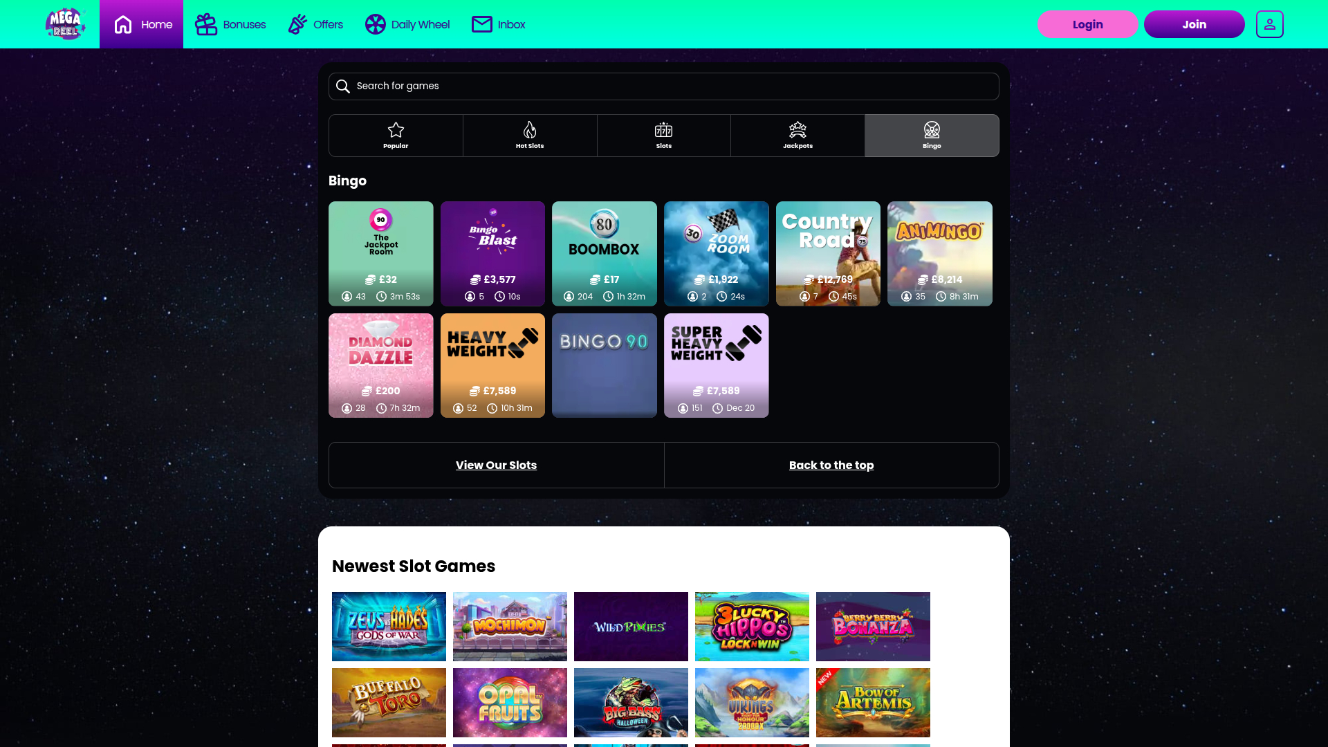 Mega Reel Casino Bingo sur ordinateur