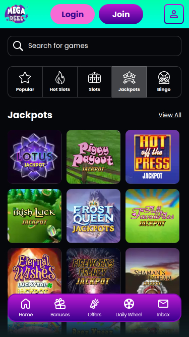 Jackpot du casino mobile Mega Reel