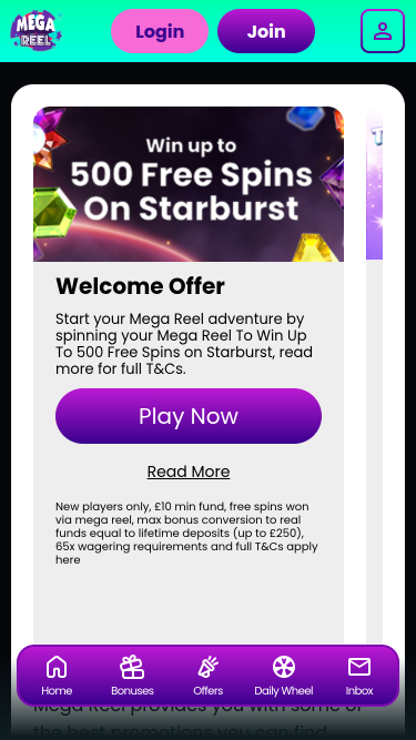 Promotions mobiles du casino Mega Reel