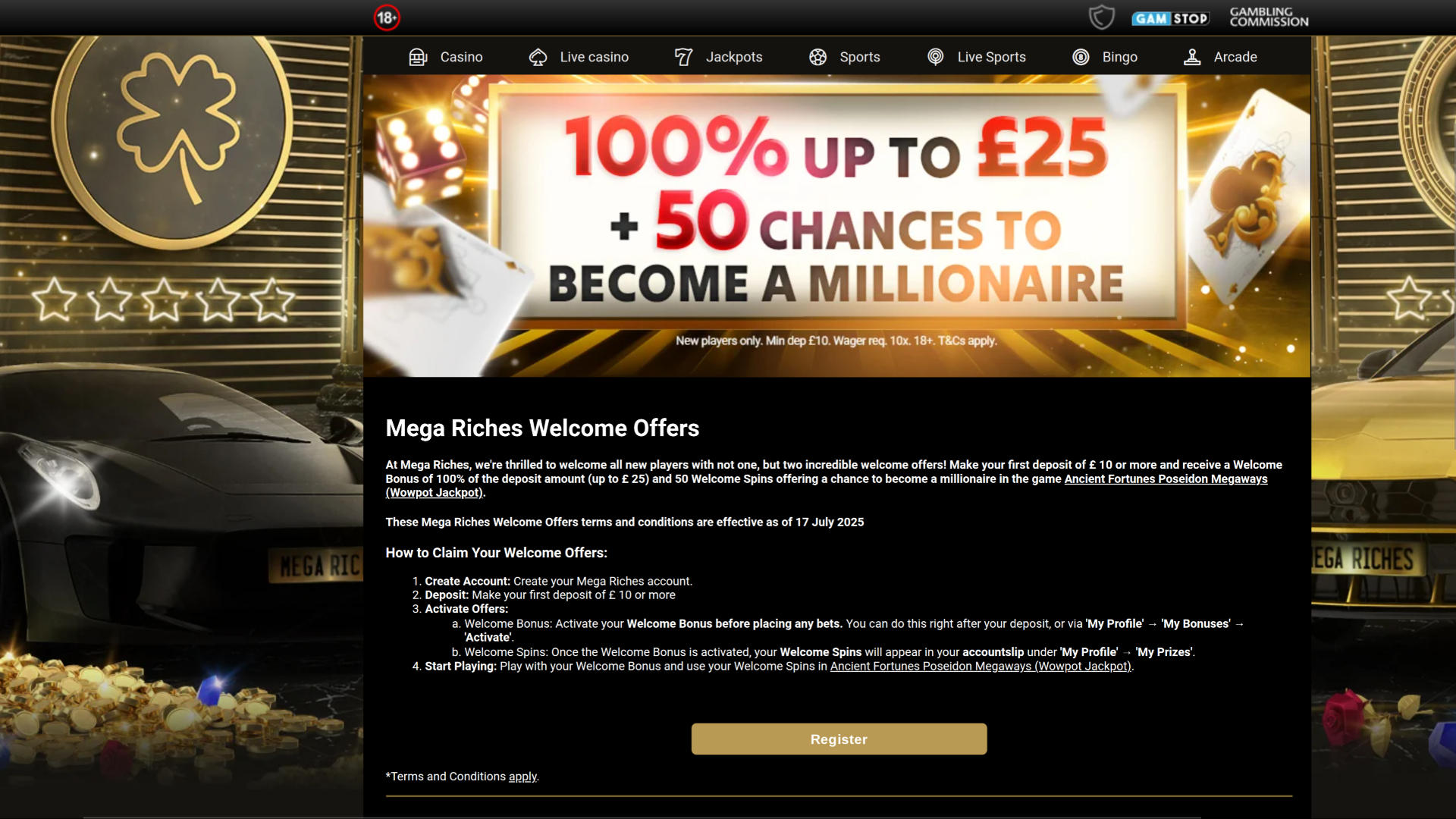 Promociones de Mega Riches Casino para ordenador