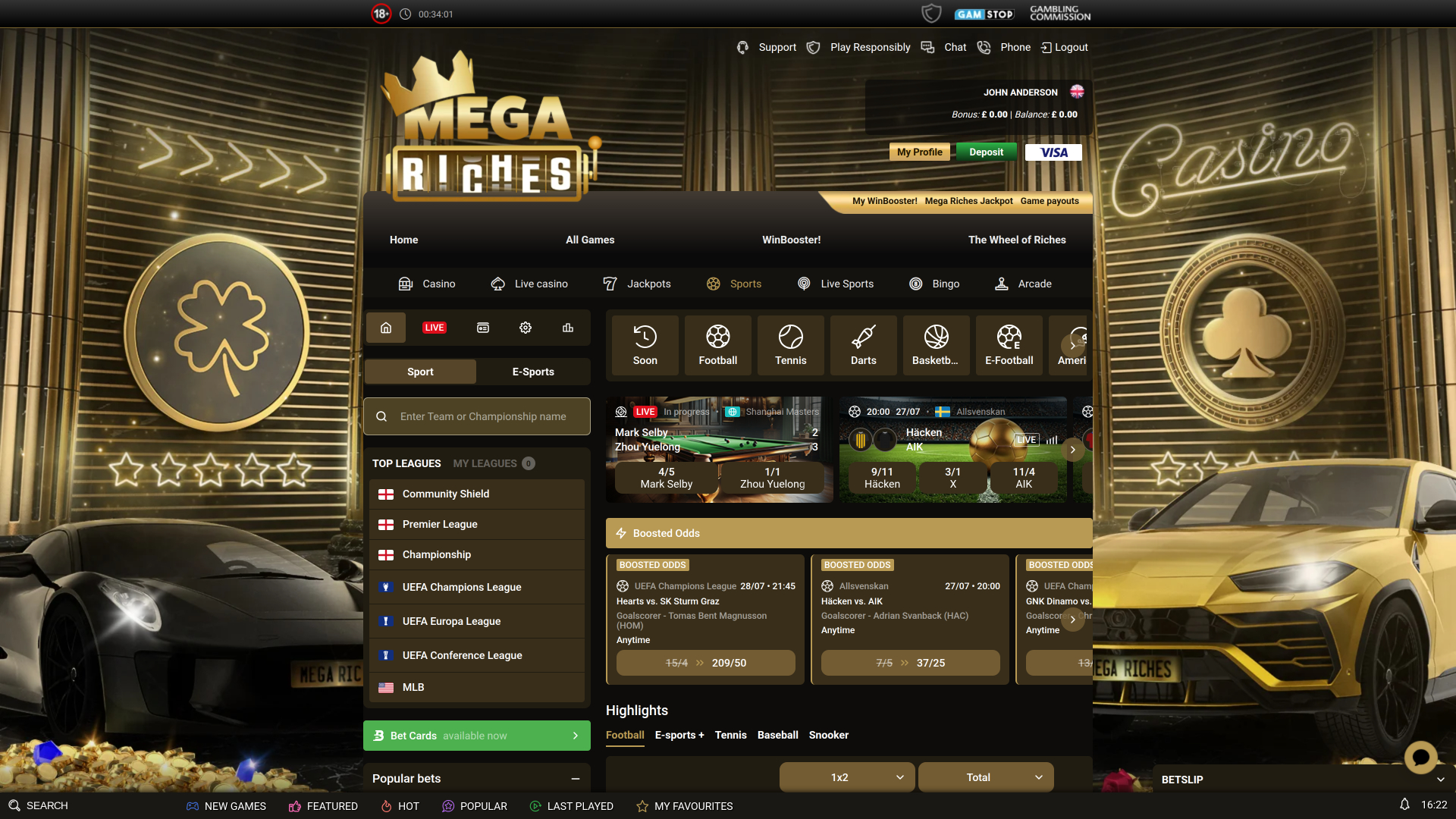 Mega Riches Casino Мобильная версия Спорт