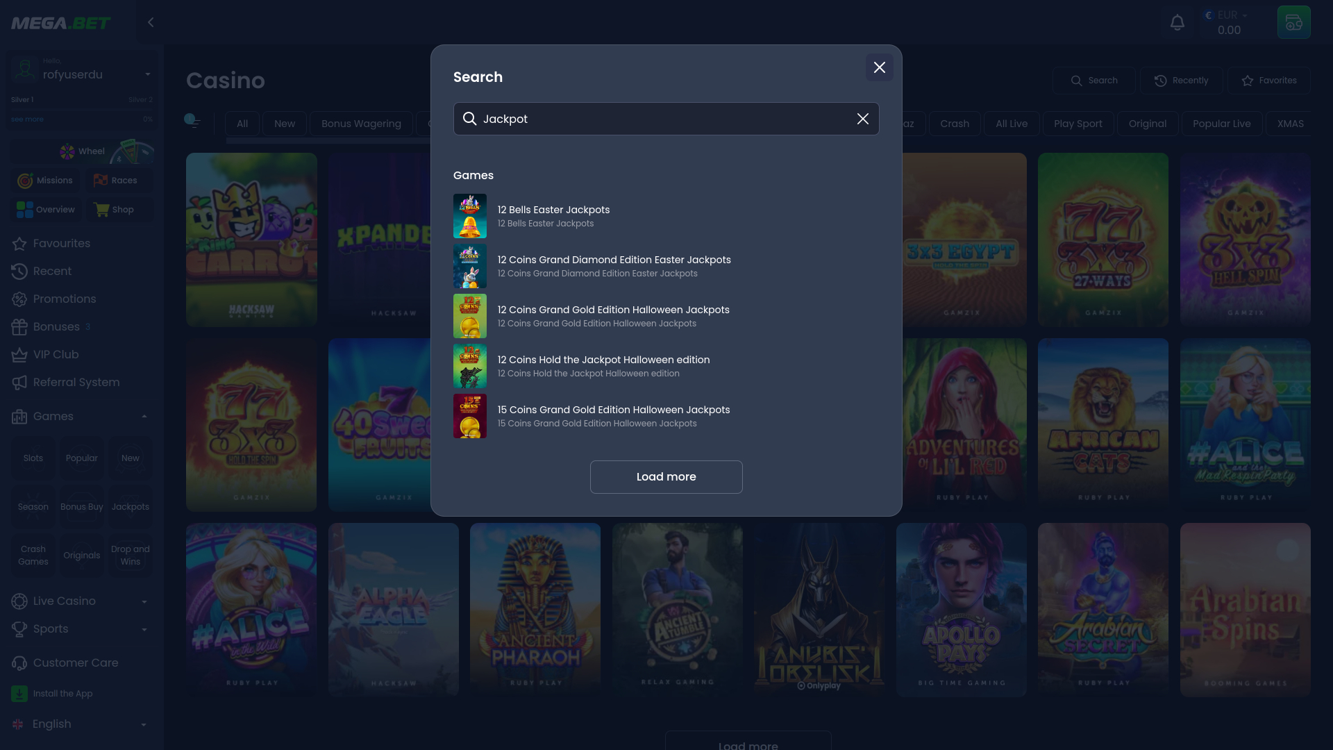 Jackpot de casino Mega.Bet sur ordinateur