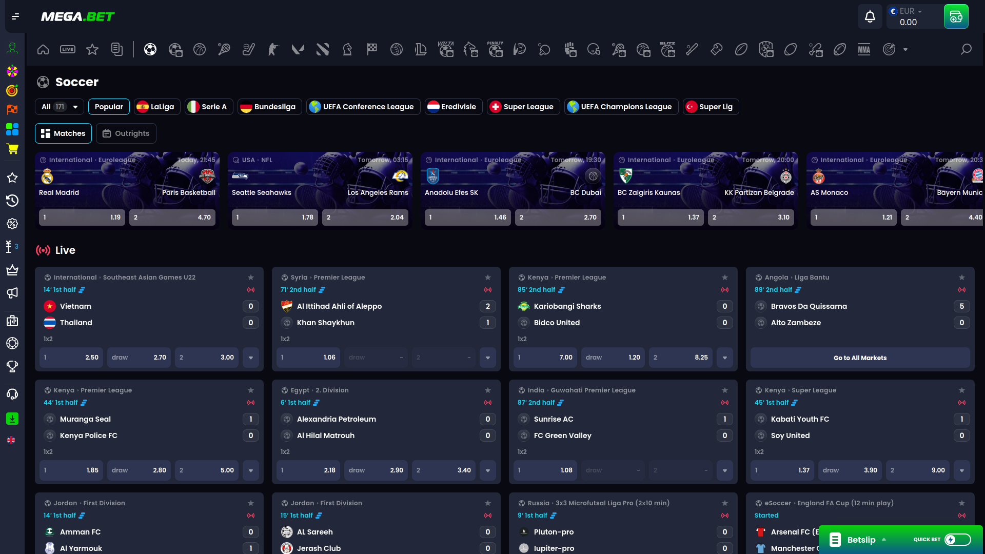 Mega.Bet Casino Sports sur ordinateur