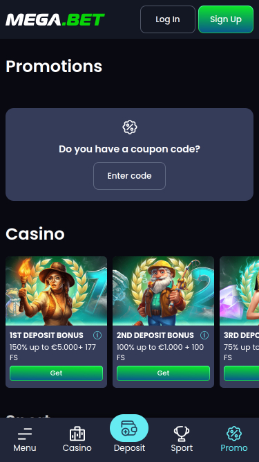 Promotions mobiles du casino Mega.bet