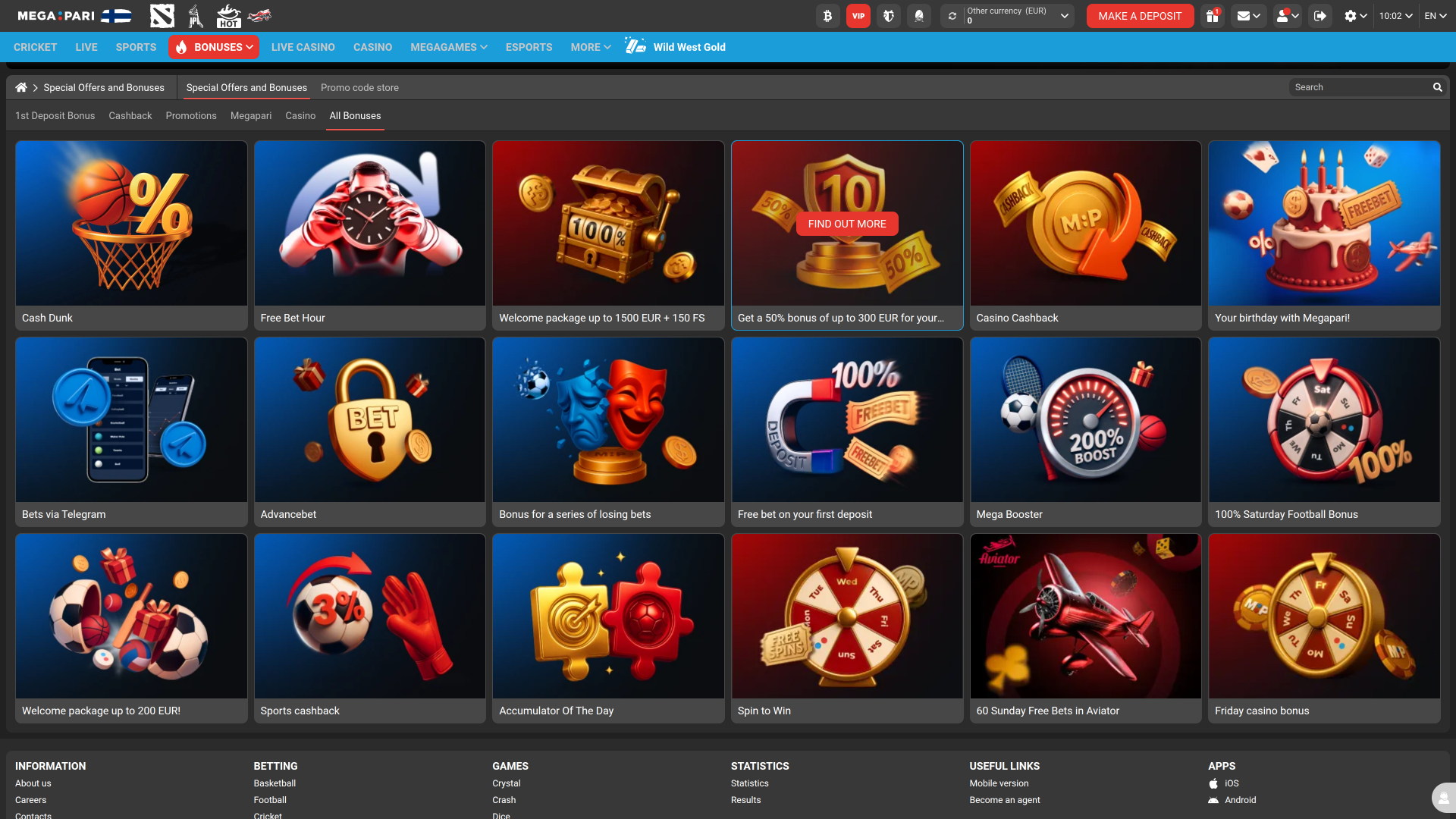 Megapari Casino Desktop Promotions