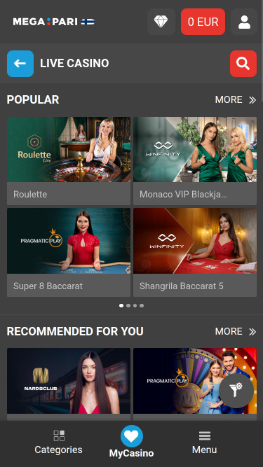 Megapari Casino Mobile Live Dealer