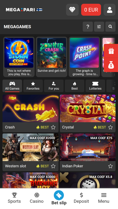 Megapari Casino mobile Mega Games
