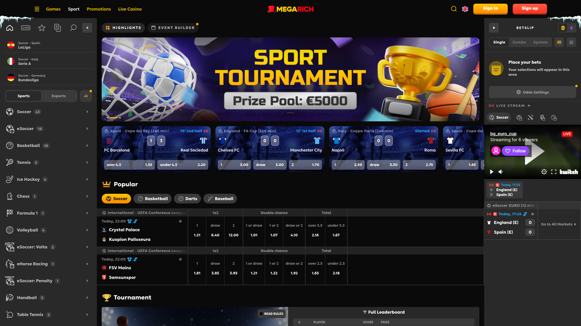 Megarich Casino Desktop-Sport