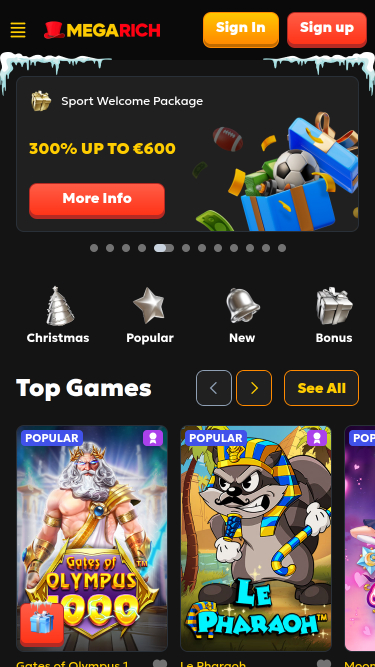 Megarich Casino Mobile Homepage