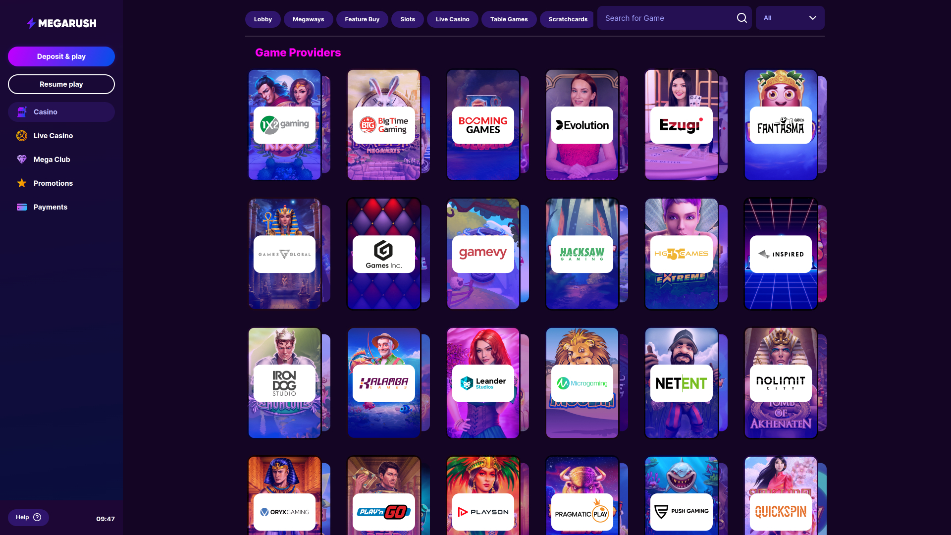 Développeurs du jeu de casino MegaRush pour ordinateur