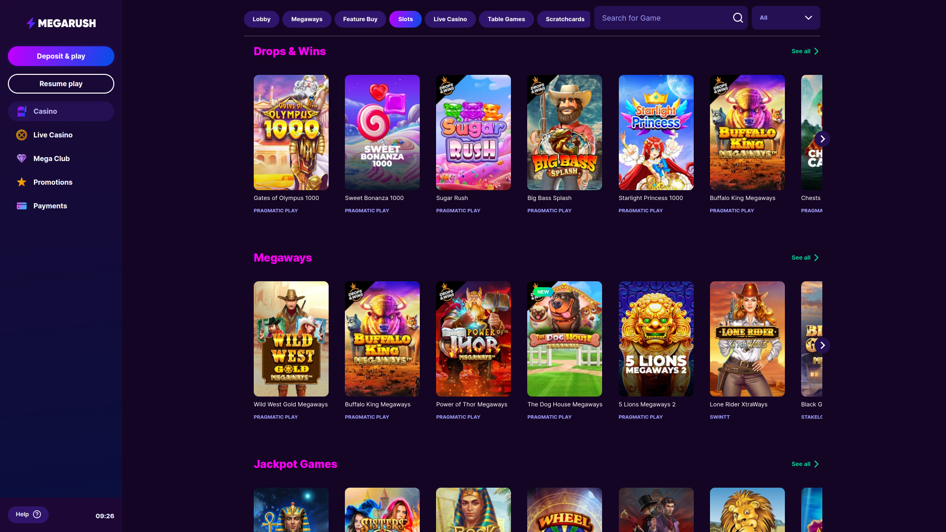 Jeux de casino MegaRush pour ordinateur