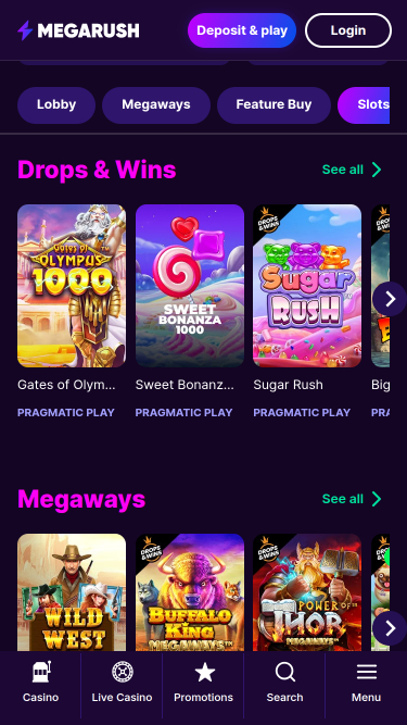 Jeux mobiles de casino MegaRush