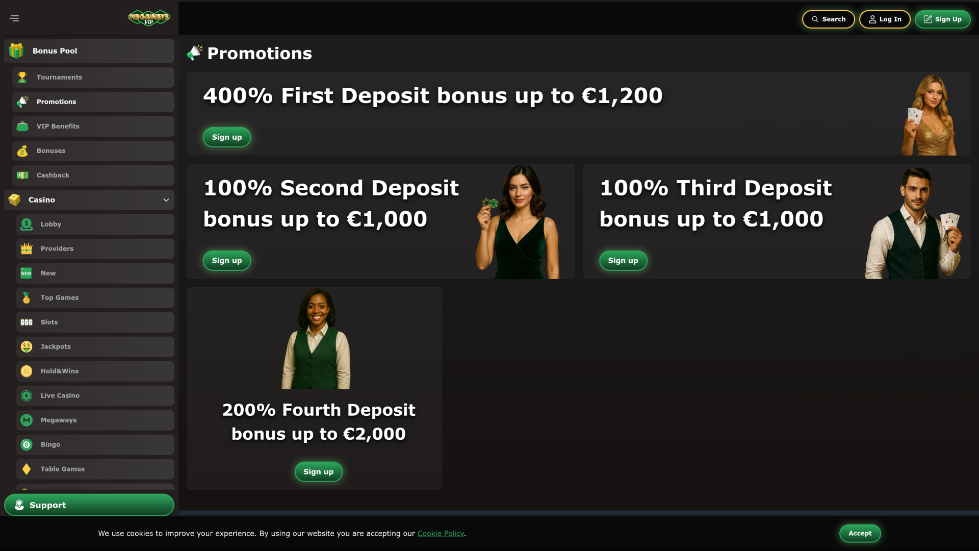 Promozioni desktop del casinò Megawaysvip