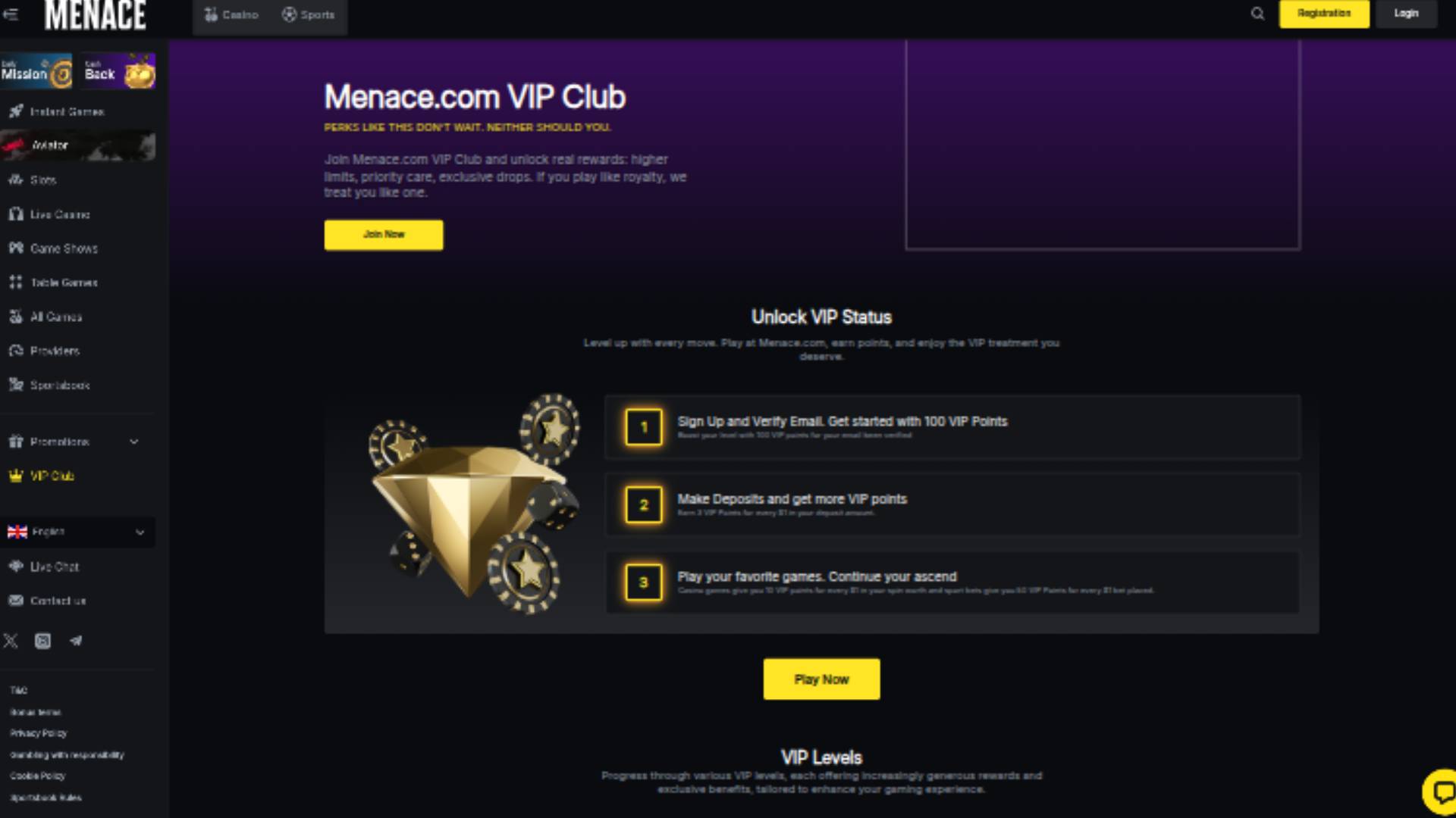 Menace Casino VIP Desktop