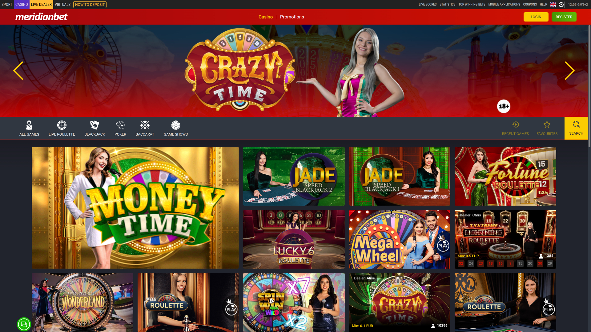 Casino Meridian Bet sur ordinateur avec croupier en direct