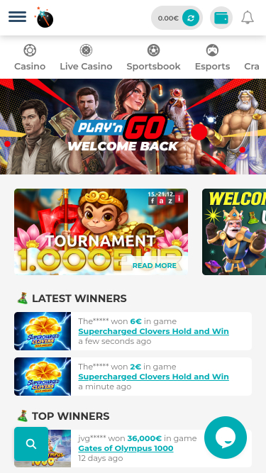 Page d'accueil mobile du casino Merlin