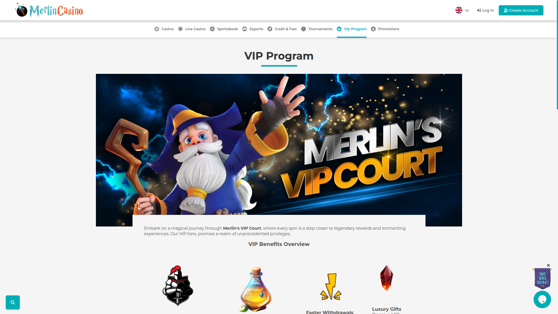 Programme VIP pour ordinateur de bureau du casino Merlin
