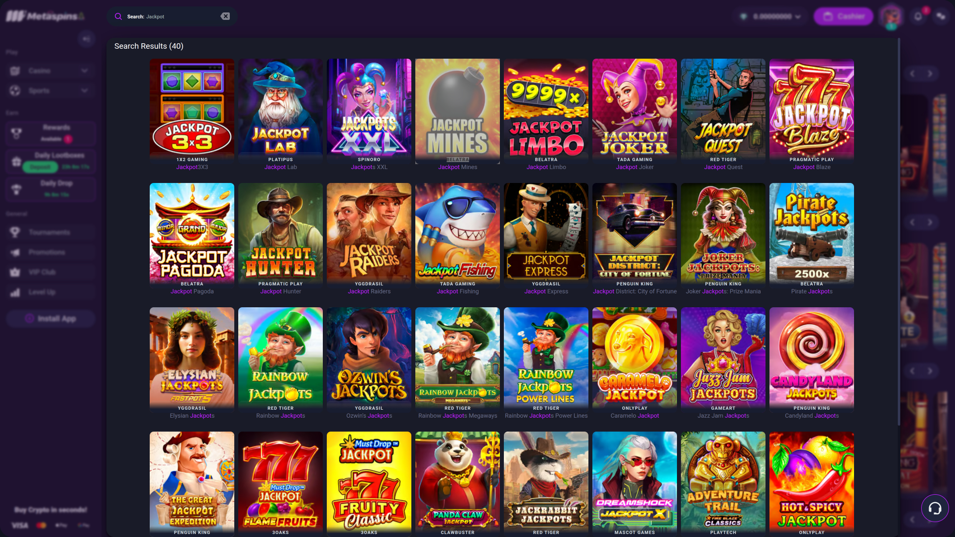 Metaspins Casino desktop Jackpot