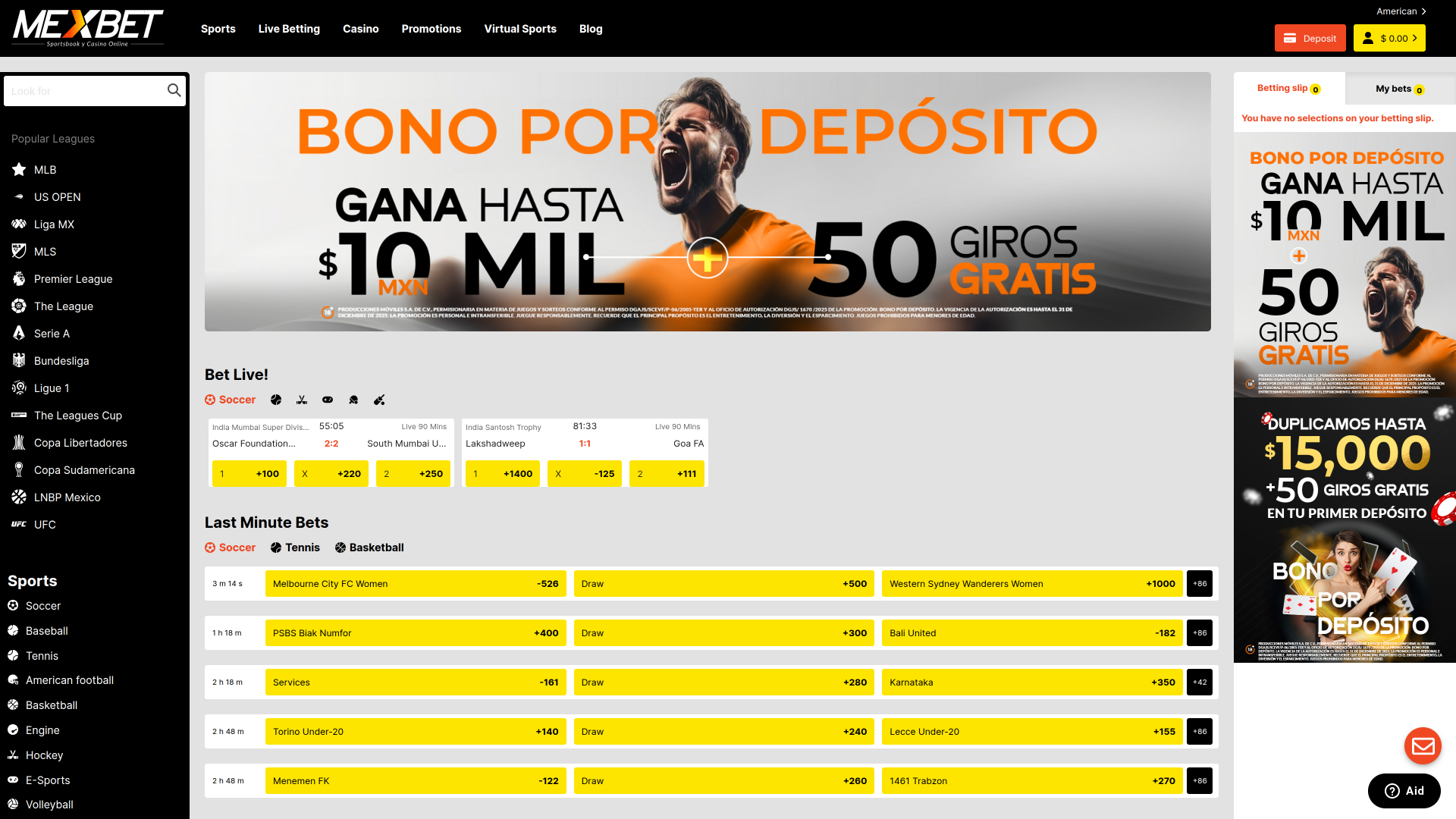 Pagina iniziale desktop del casinò Mexbet