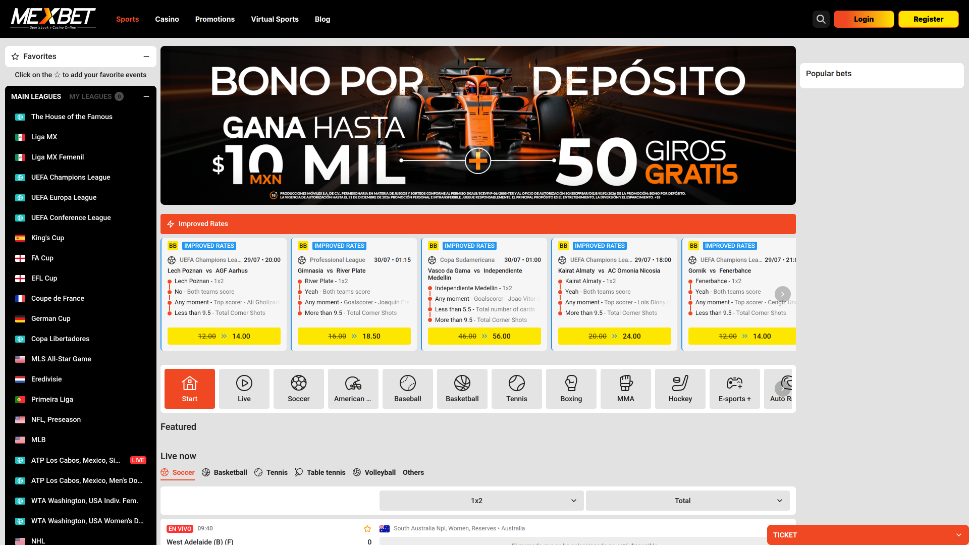 Mexbet Casino Desktop-Sportwetten