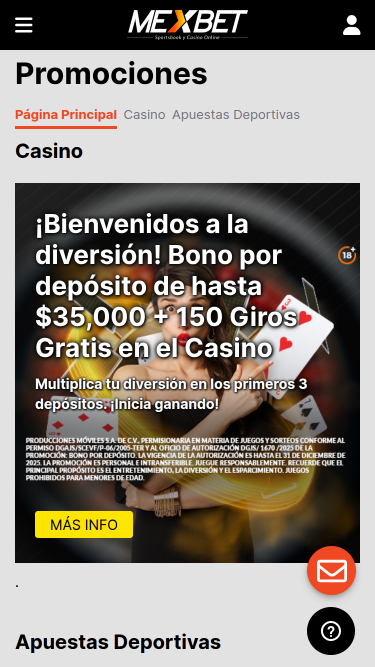 Promozioni per dispositivi mobili del casinò Mexbet