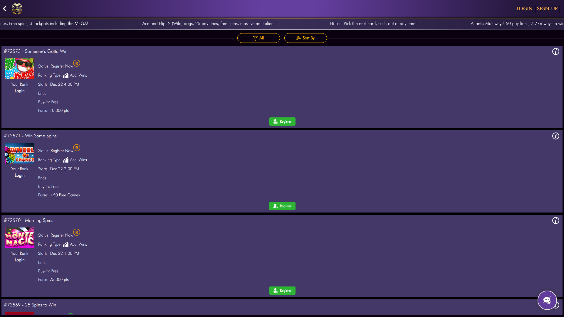 Tournois sur ordinateur du Miami Club Casino