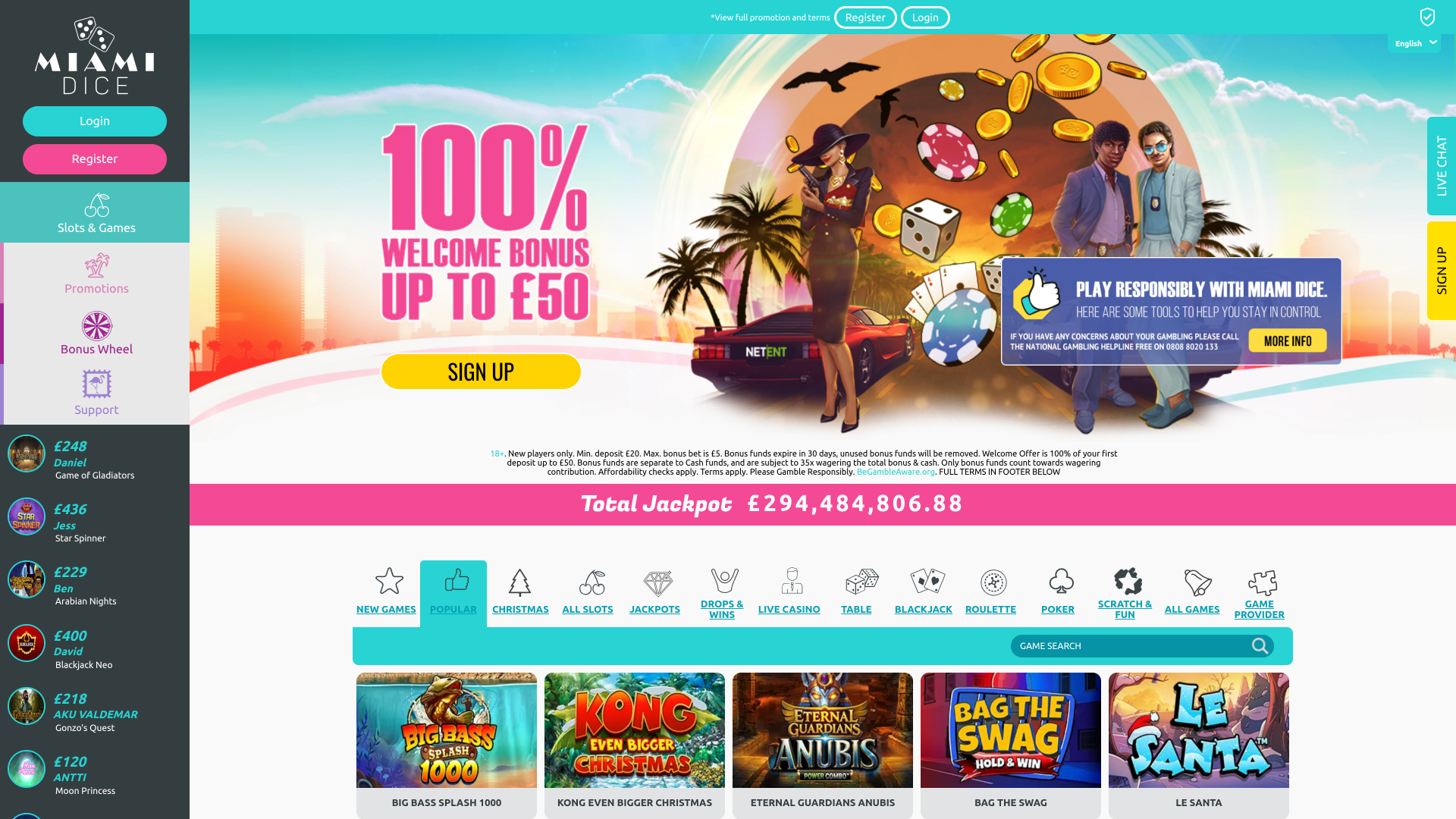 Miami Dice Casino Desktop-Startseite