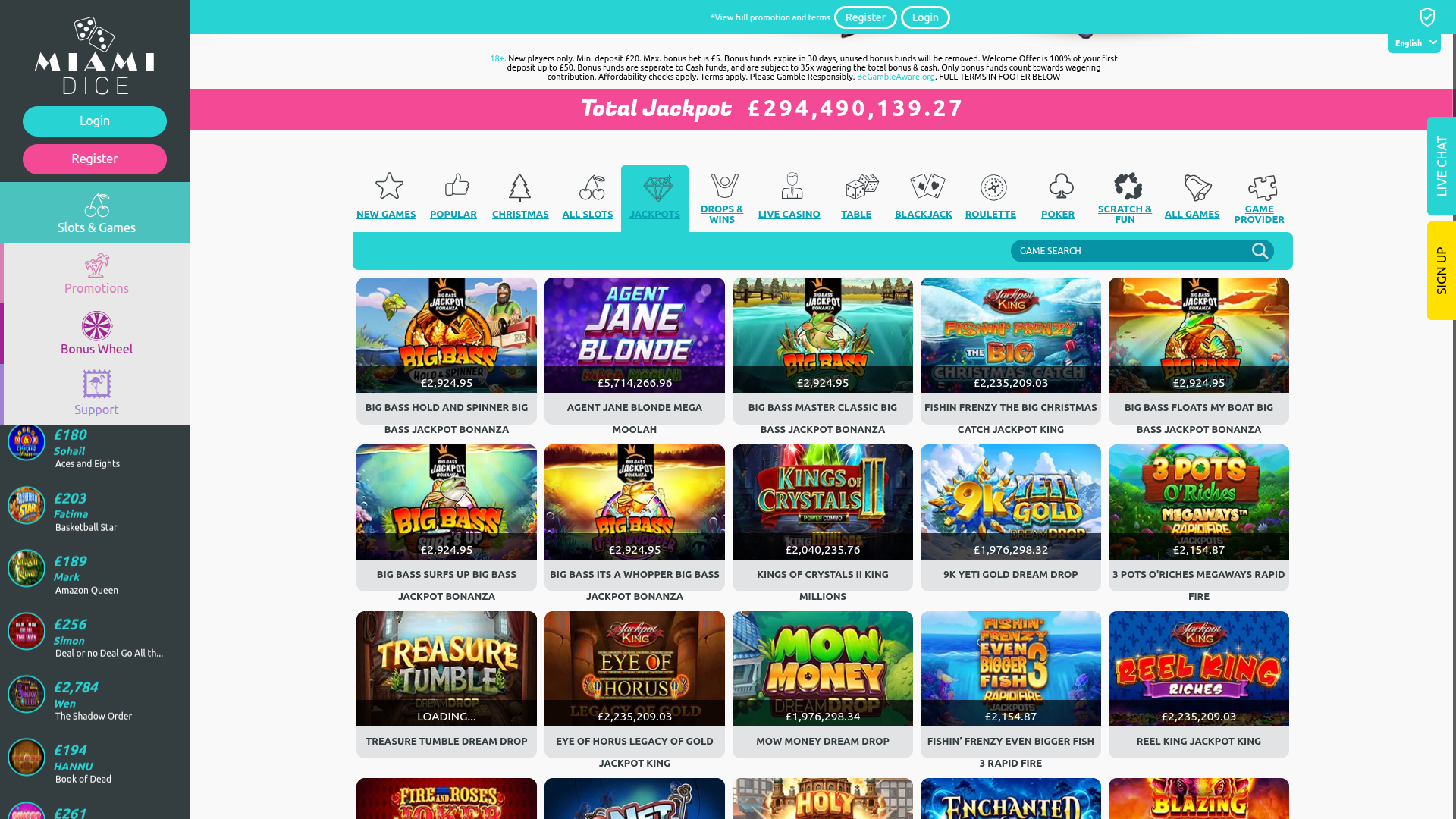 Miami Dice Casino Desktop-Jackpot