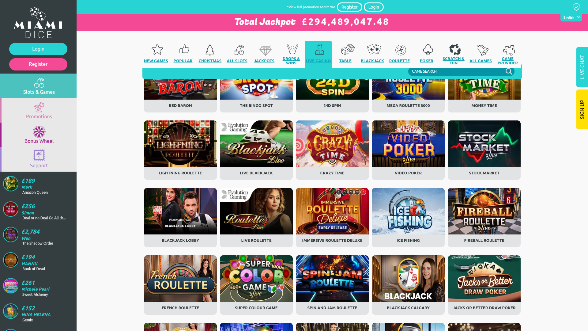 Miami Dice Casino Desktop Live Dealer
