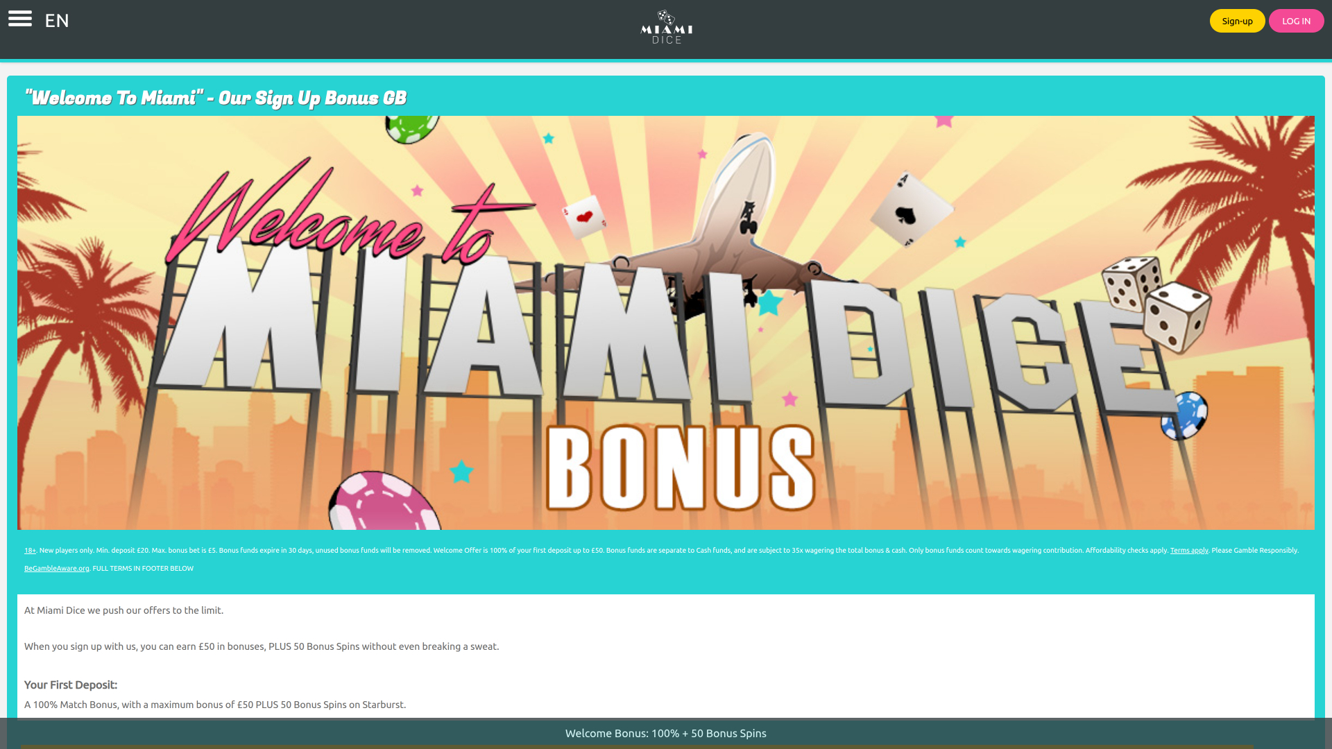 Miami Dice Casino Desktop-Aktionen