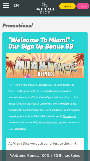 Miami Dice Casino Mobile-Aktionen