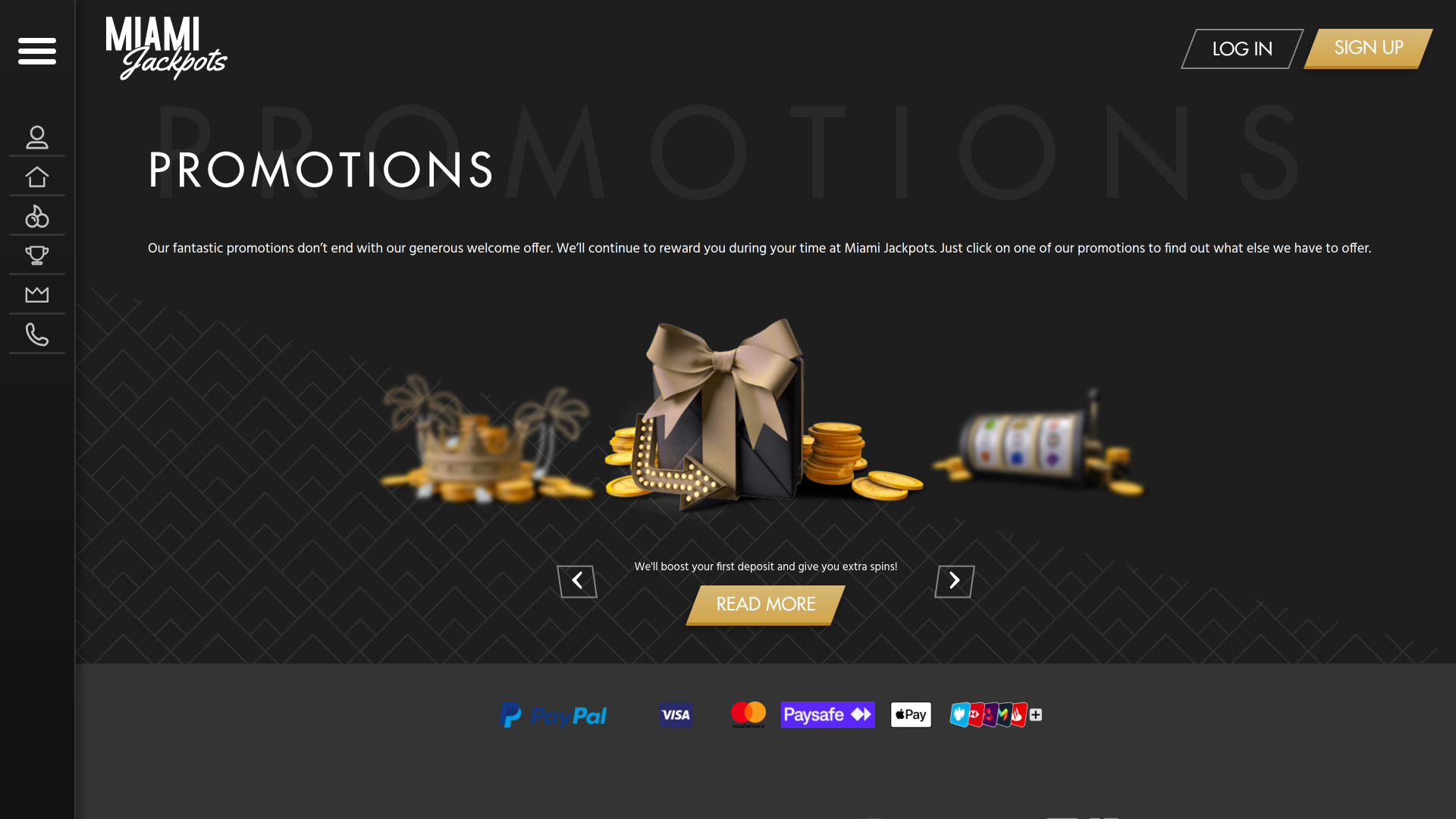 Promozioni desktop del Miami Jackpots Casino