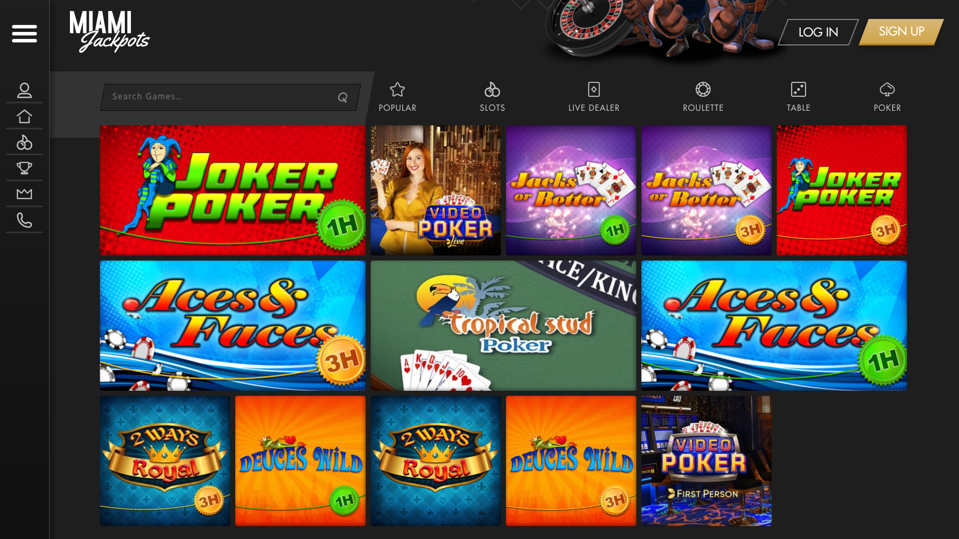 Video poker desktop del casinò Miami Jackpots