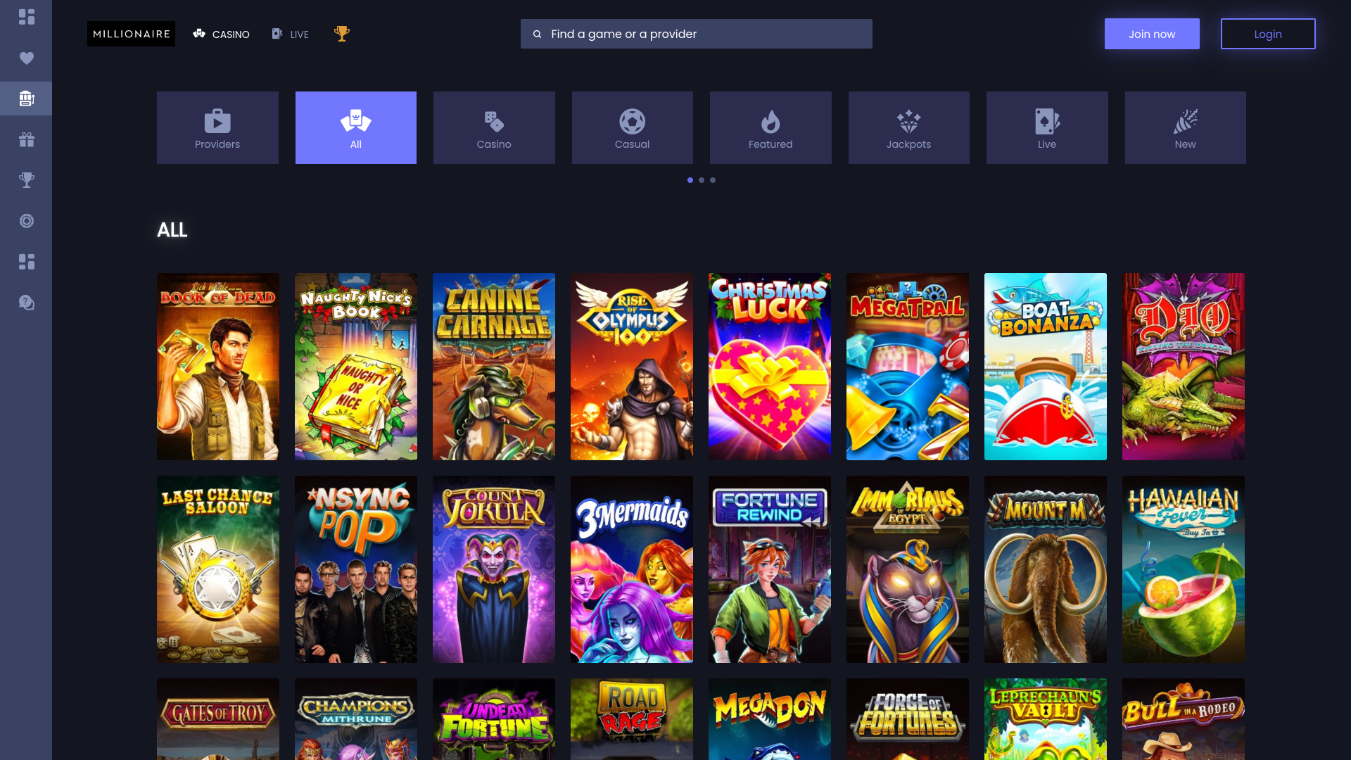 Juegos de escritorio de Millionaire Casino