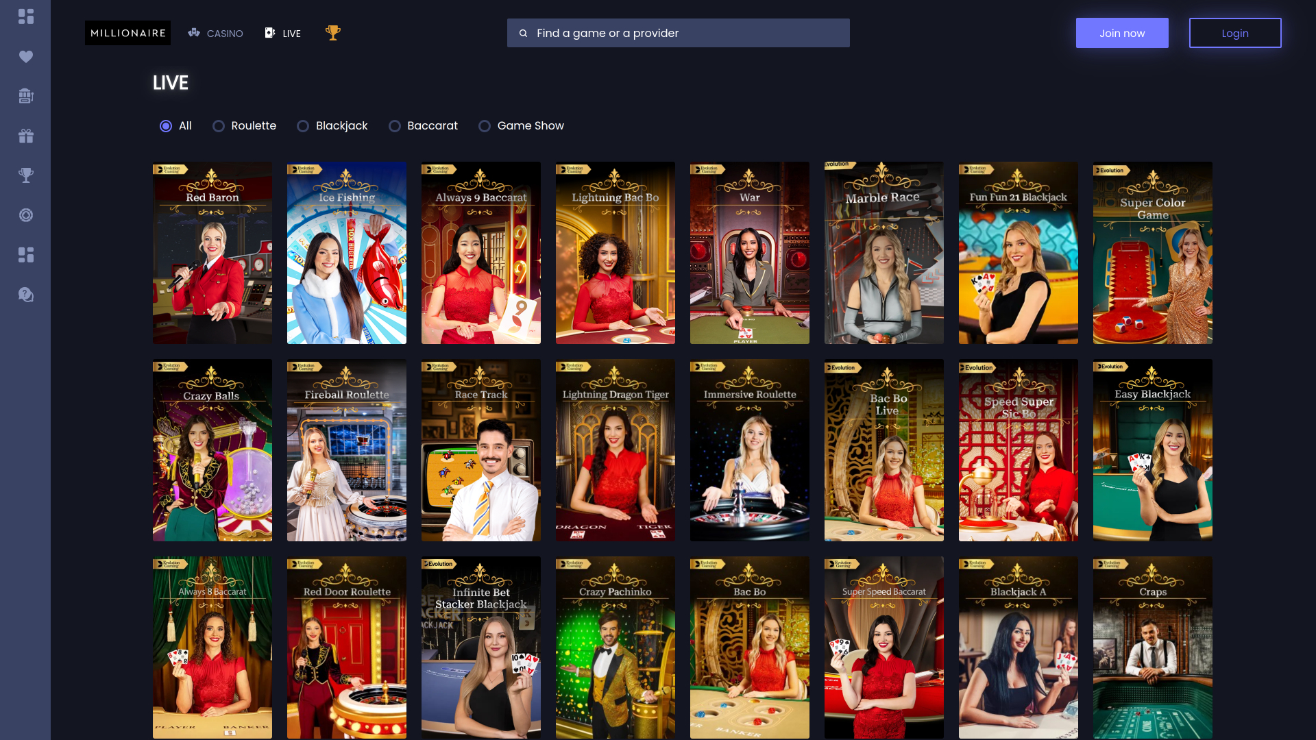 Casino Millionaire con crupier en vivo de escritorio