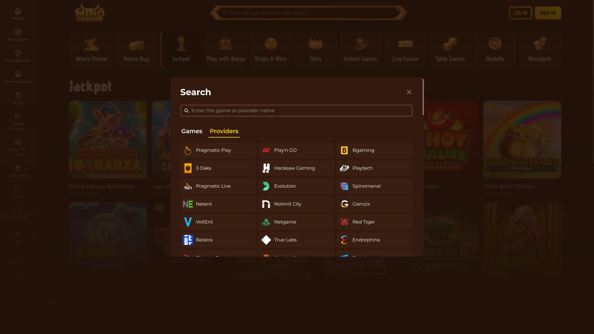 Página de desarrolladores de juegos de Mino Casino