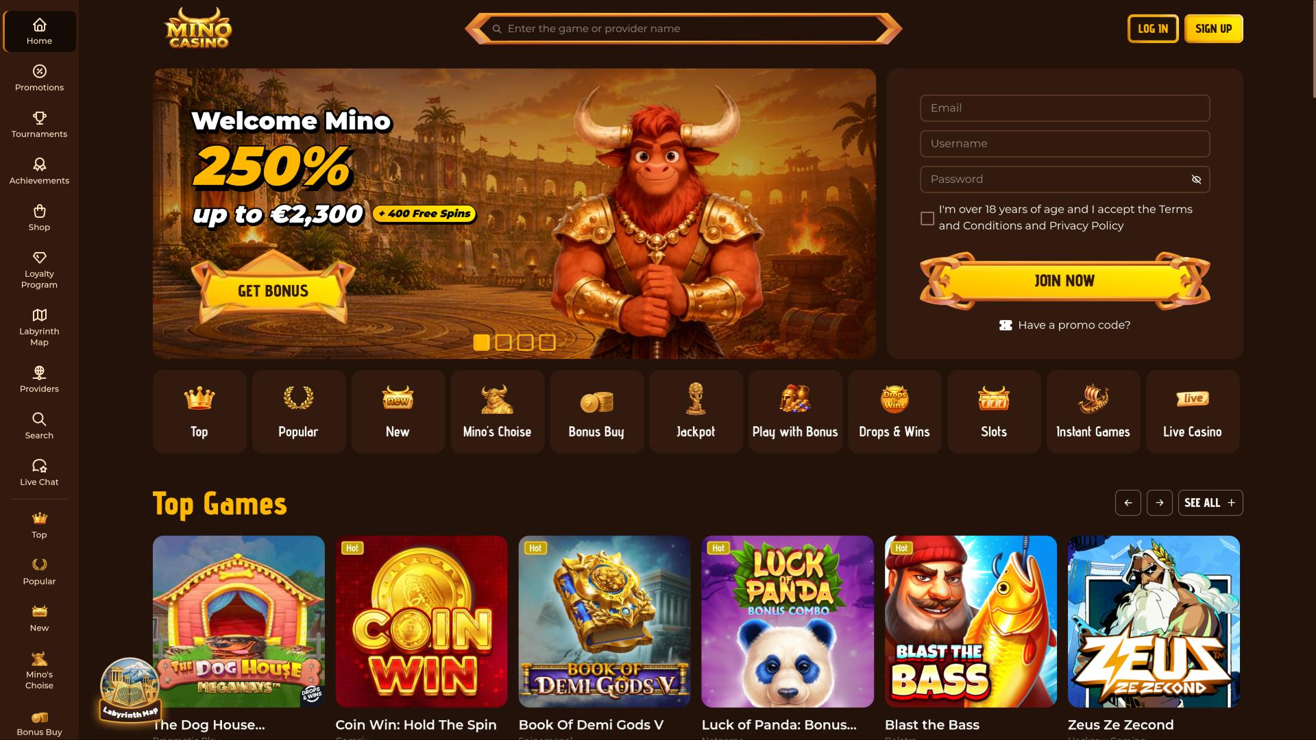 Página principal del Casino Mino